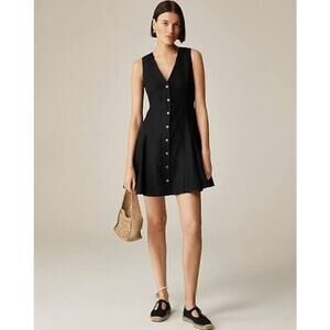 J. Crew 100% Linen Mini Dress Black Size 8 NWT Natural Fibers Italian Summer